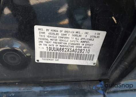 2005 Acura Tl from USA, damaged, VIN 19UUA662X5A028210